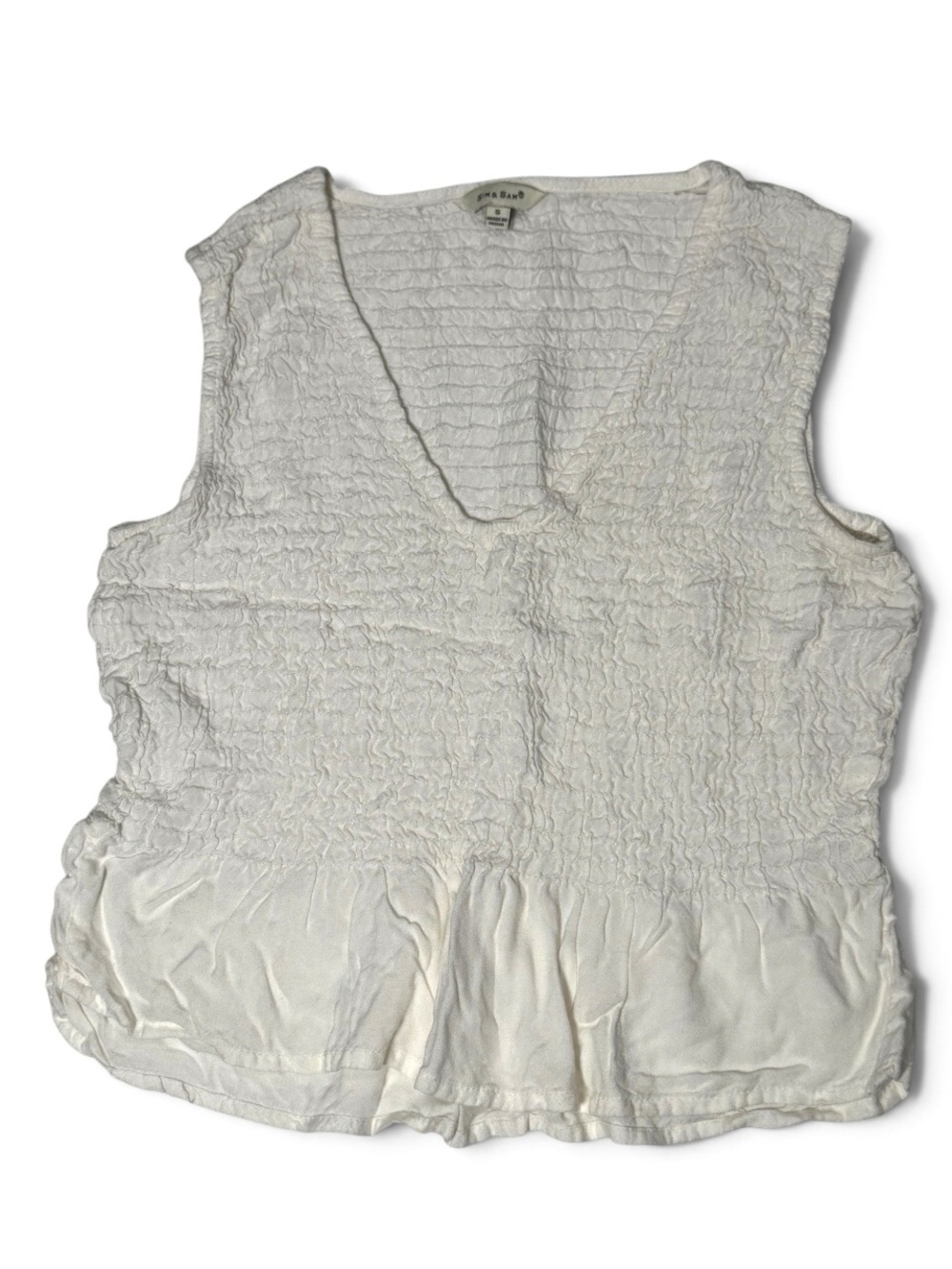 Sim & Sam White Smocked V-Neck Top- size small